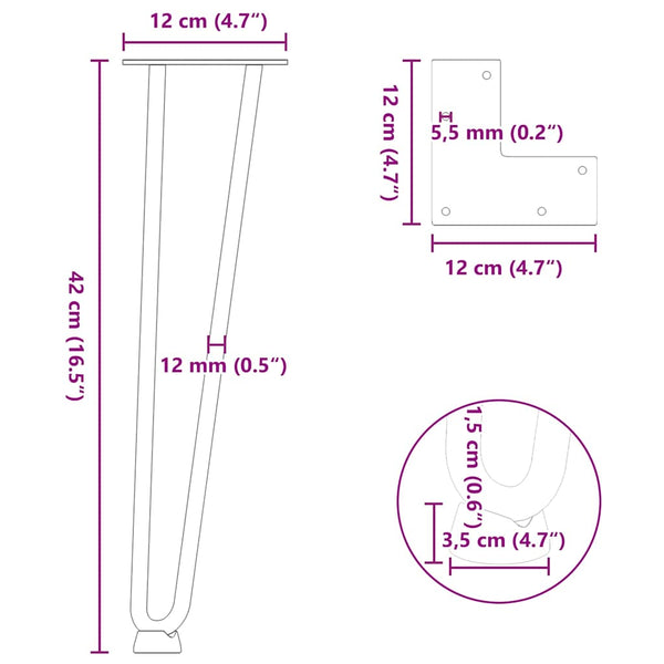 Haarnadelbeine für Couchtisch, 4er Set, Anthrazit
