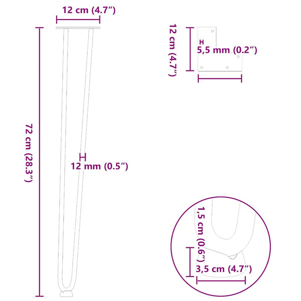 Haarnadelbeine 72cm Weiß, 4er Set