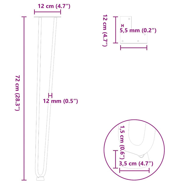Haarnadelbeine für Konsolentische, 4er Set, Anthrazit
