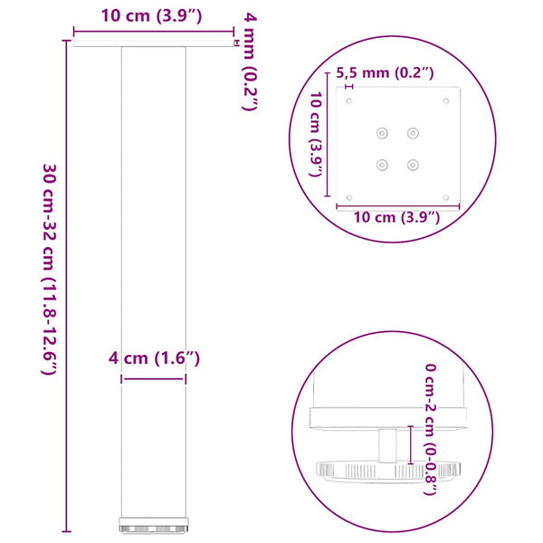 Couchtischbeine Weiß Stahl 30-32cm 4er Set