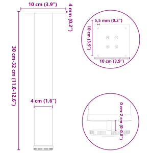 Couchtischbeine aus Stahl, 30-32 cm, 4er-Set