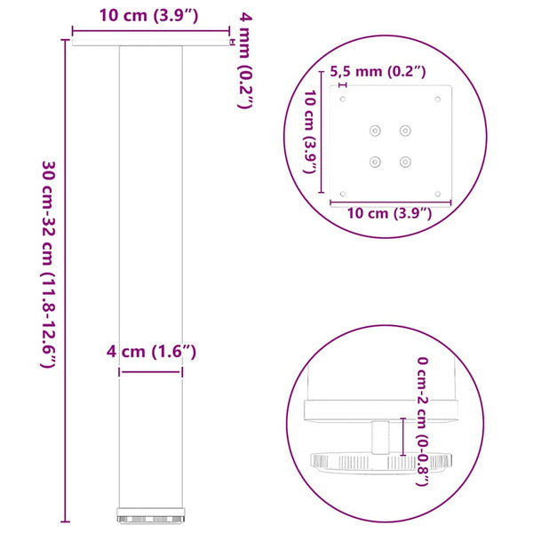 Couchtischbeine aus Stahl, 30-32 cm, 4er-Set