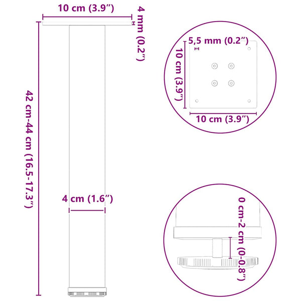 vidaXL Pieds de table basse 4 pcs Anthracite 42-44 cm Acier