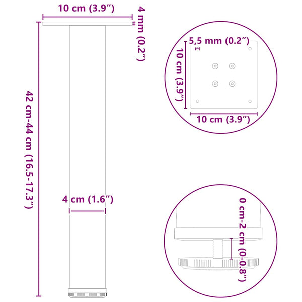 Couchtischbeine 4er Set, Naturstahl, 42-44 cm