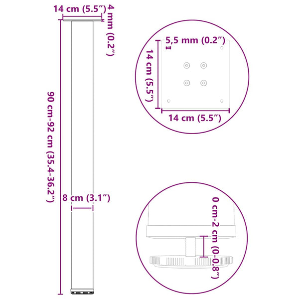Bartischbeine aus Stahl, 4er Set