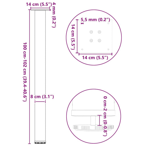 Bartischbeine Anthrazit 100-102 cm, 4er Set