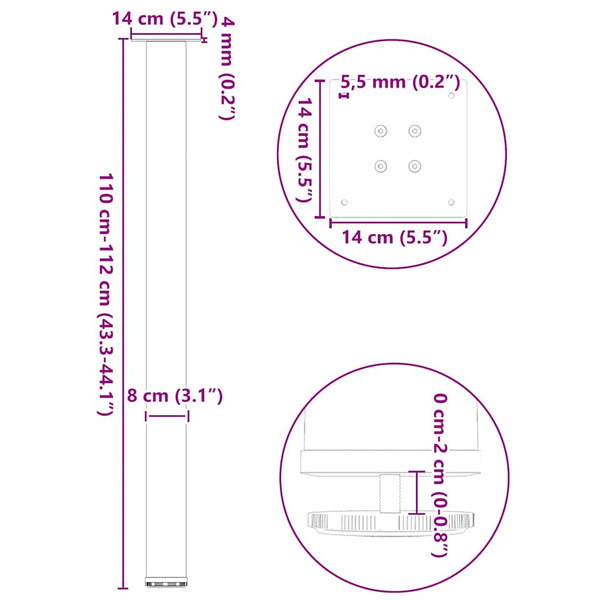 Bartischbeine, 4er Set, Schwarz, 110-112 cm