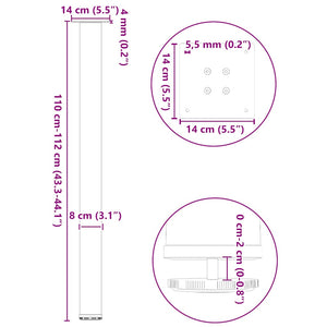 Bartischbeine, 4er Set, Weiß, 110-112 cm