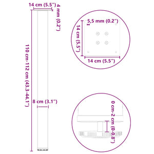 Bartischbeine 4er Set, Naturstahl, 110-112 cm