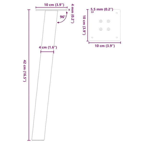 Couchtischbeine Anthrazit, 4er Set, 42 cm Stahl