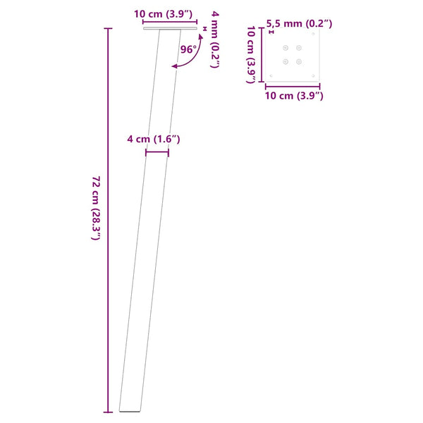 Weiße Konsolentischbeine, 72 cm, 4er-Set
