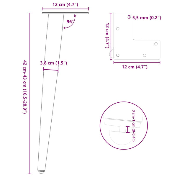 Konische Couchtischbeine, 4er Set, Anthrazit