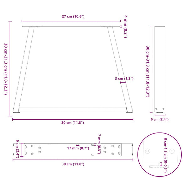 Couchtischbeine V-Form Naturstahl 30 cm, 2er-Set