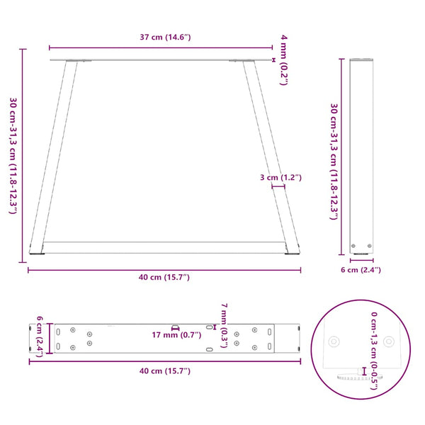 V-Form Couchtischbeine, Naturstahl, 40 cm, 2er Set