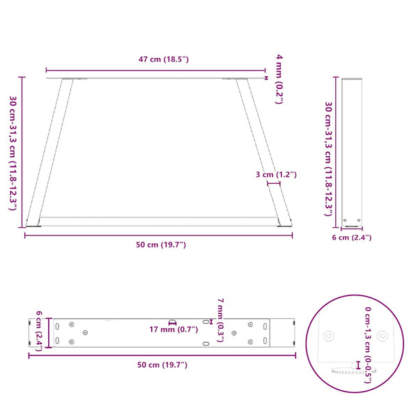 V-Form Couchtischbeine, Stahl Natur, 2er Set