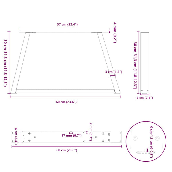 Couchtischbeine V-Form Schwarz Stahl 60cm (2er-Set)