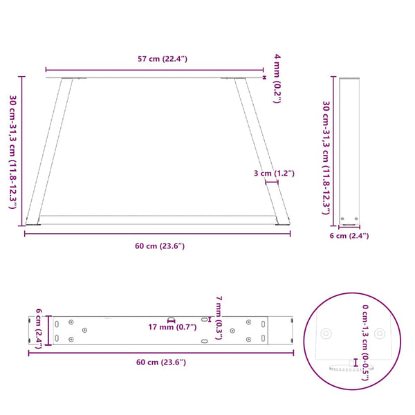 Couchtischbeine V-Form Stahl Natur 60cm