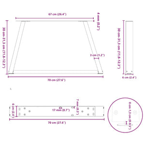 Couchtischbeine V-Form, Stahl Natur, 70 cm, 2er-Set