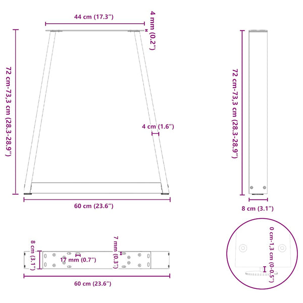 V-Form Tischbeine, 60cm, Weiß, Stahl