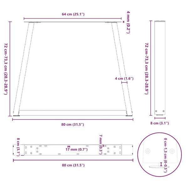 V-Form Tischbeine, Schwarz, 80 cm, 2er-Set