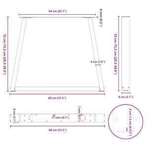V-Form Esstischbeine, 80 cm, Naturstahl, 2er-Set