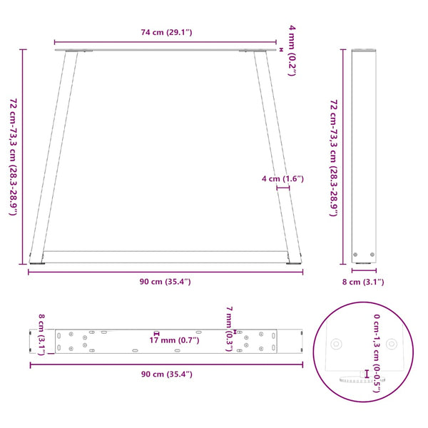 V-Form Tischbeine, 90 cm, Weiß, 2er Set