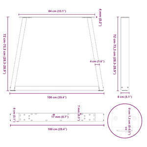 V-Form Tischbeine, Naturstahl, 100cm, 2er-Set