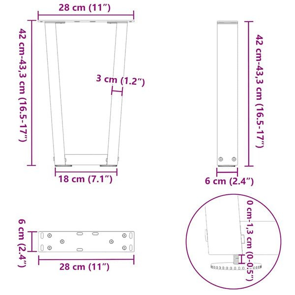 V-Form Couchtischbeine, Stahl Natur, 2er-Set