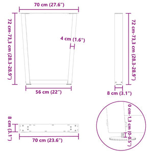 Esstischbeine V-Form, Naturstahl, 70 cm