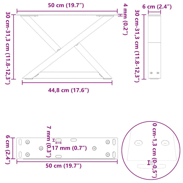 Couchtischbeine Schwarz 50cm, 2er Set