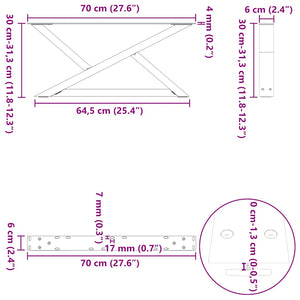 Couchtischbeine, 70 cm, Weiß, 2er-Set