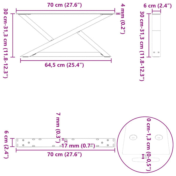 Couchtischbeine Anthrazit 70 cm, 2er-Set