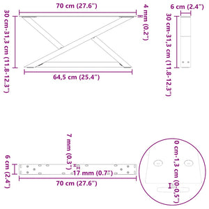 Couchtischbeine 70 cm, 2er Set Stahl Natur