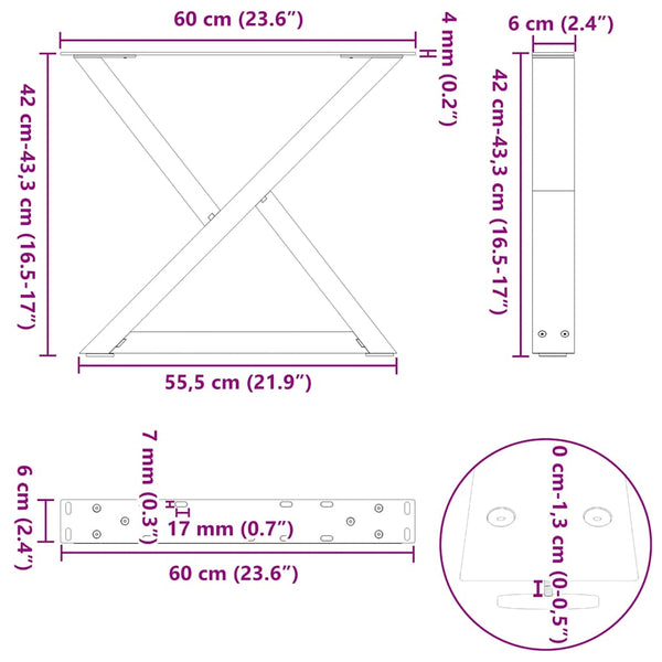 Schwarze Couchtischbeine, 60 cm, 2er-Set