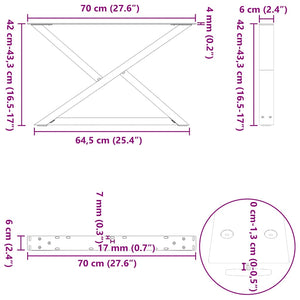 Couchtischbeine Anthrazit, 70 cm, 2er Set
