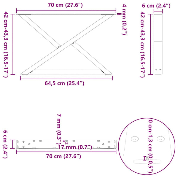 Couchtischbeine Anthrazit, 70 cm, 2er Set