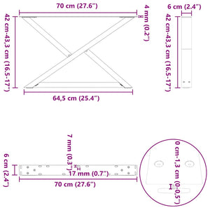 Couchtischbeine aus Stahl, 70 cm, 2er-Set