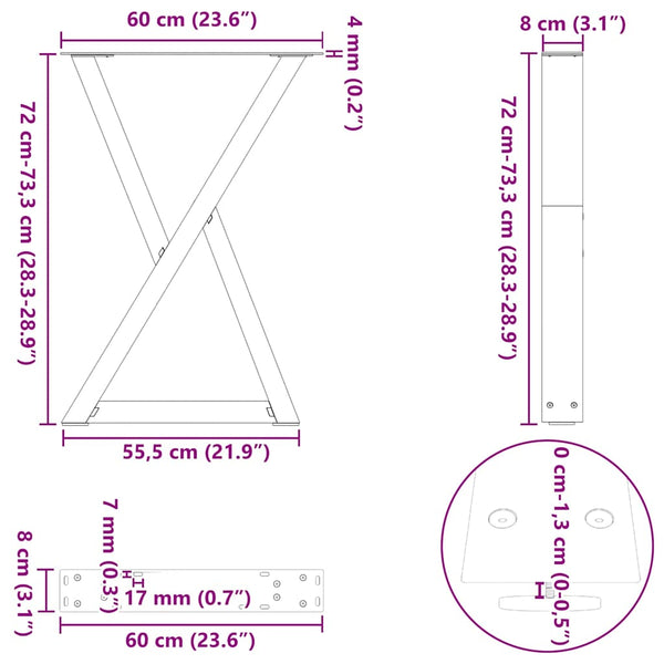 Esstischbeine, 2er Set, Weiß, Stahl
