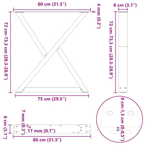 Esstischbeine, 2er Set, Naturstahl, 80 cm