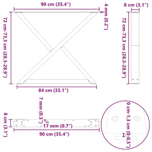 Esstischbeine Schwarz Stahl 90x72 cm (2er Set)