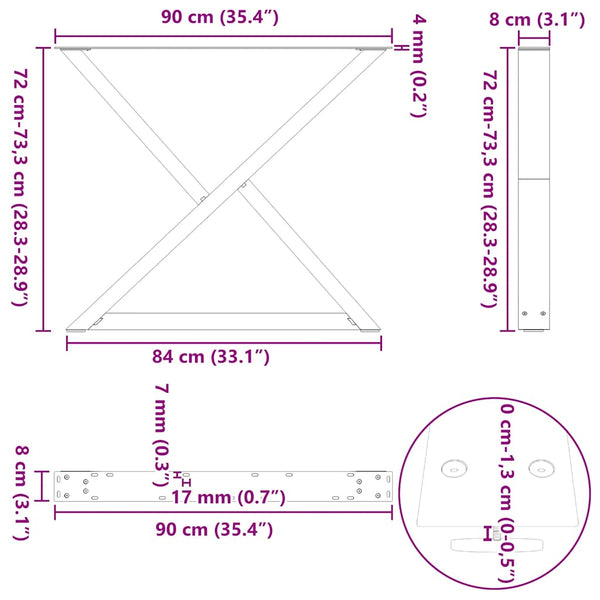 Esstischbeine Schwarz Stahl 90x72 cm (2er Set)