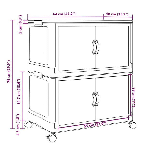Stapelbare Aufbewahrungsbox mit Rädern, 75 L