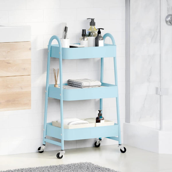 vidaXL Chariot de rangement à 3 niveaux bleu 42x41,5x77 cm acier