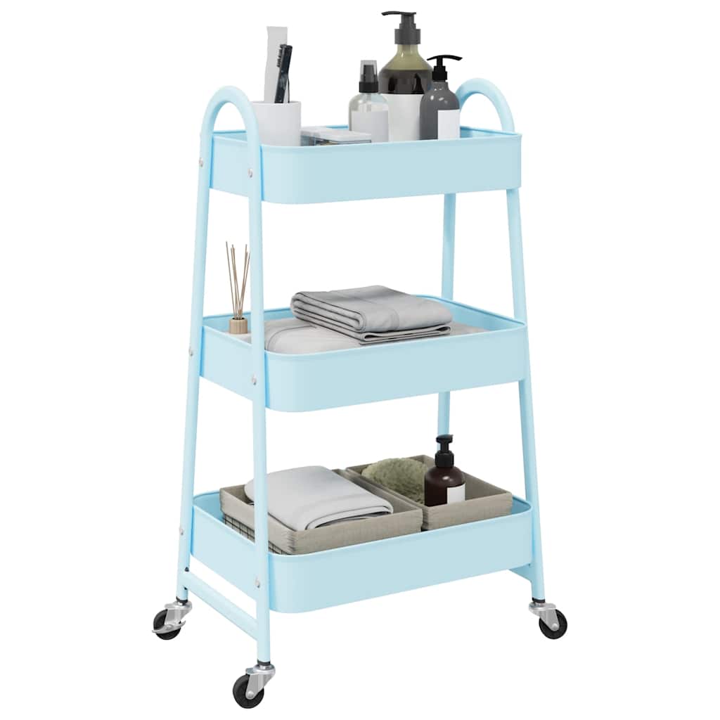 vidaXL Chariot de rangement à 3 niveaux bleu 42x41,5x77 cm acier
