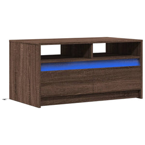LED Couchtisch Braun Eiche Optik