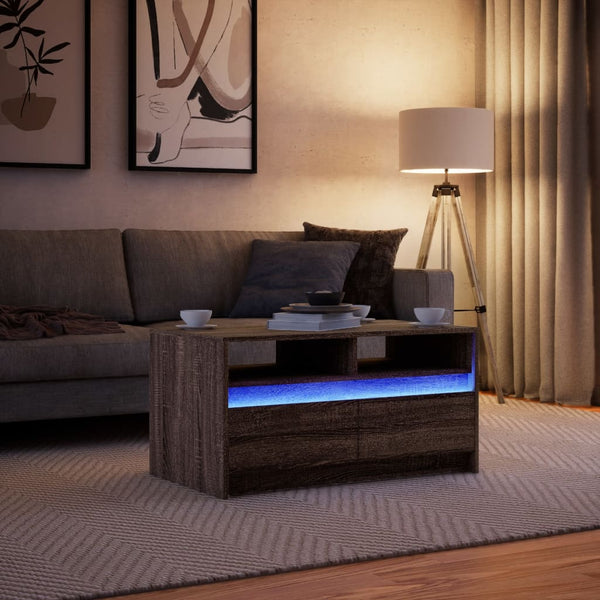 LED Couchtisch Braun Eiche Optik