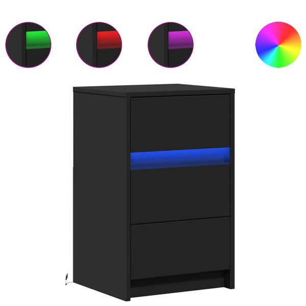 Nachttisch Schwarz mit LED-Leuchten