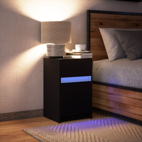 Nachttisch Schwarz mit LED-Leuchten