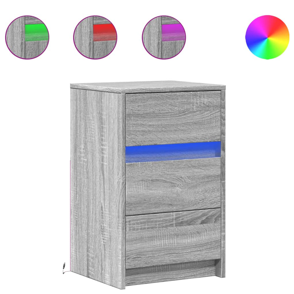 vidaXL Nightstand with LED Lights Gray Sonoma Engineered Wood