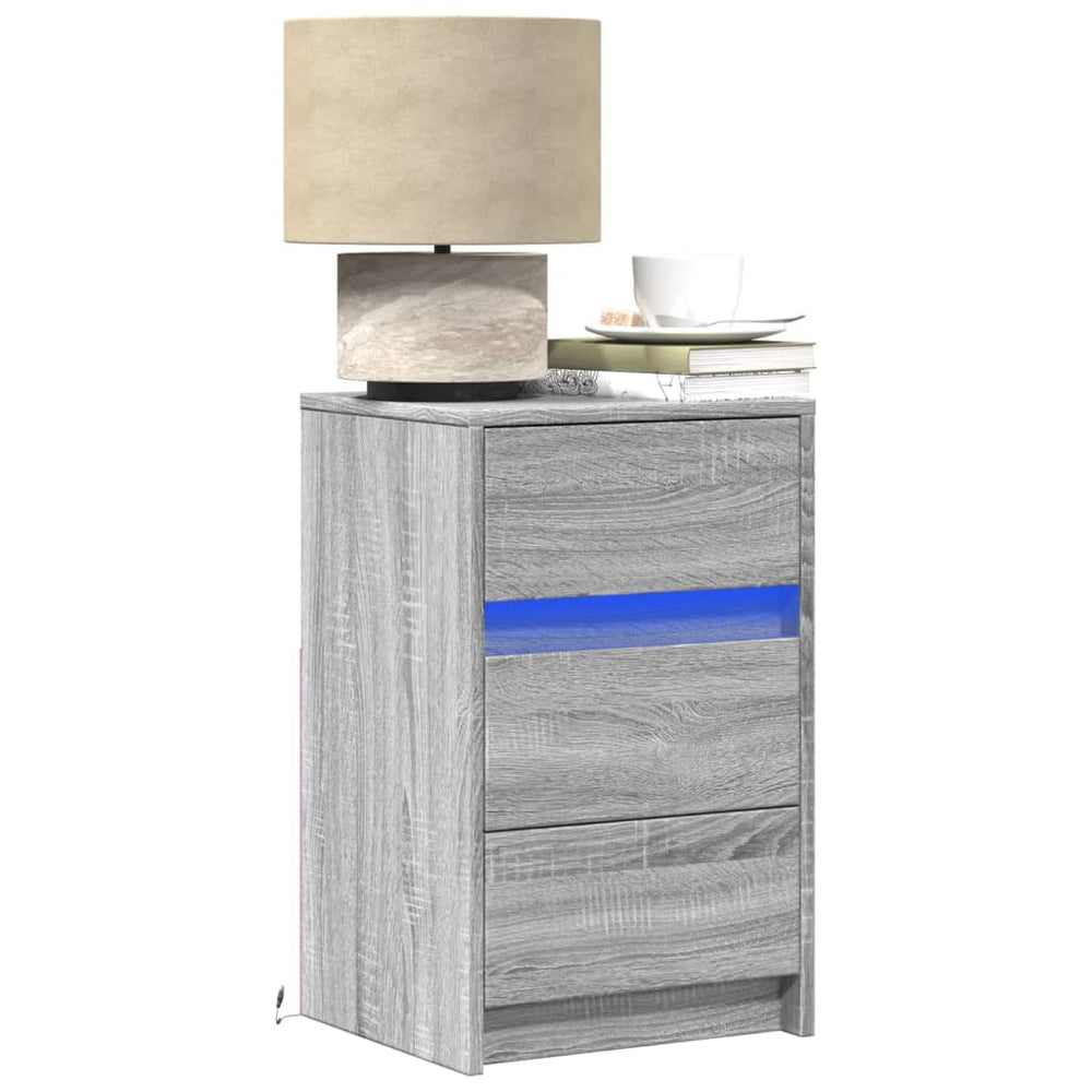 vidaXL Nightstand with LED Lights Gray Sonoma Engineered Wood